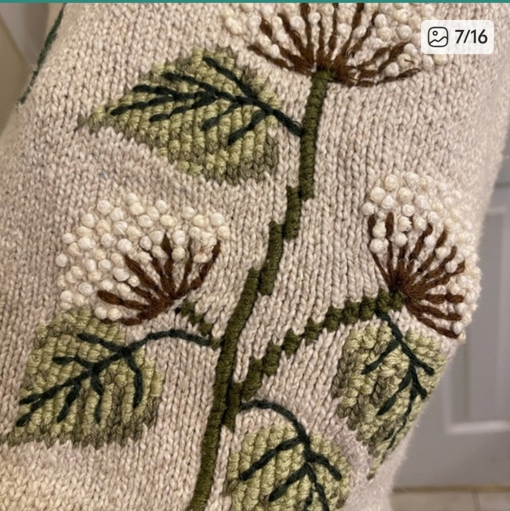 Coldwater Creek Linen Blend Embroidered Plants Leaves Beige Sweater Large - Picture 5 of 7
